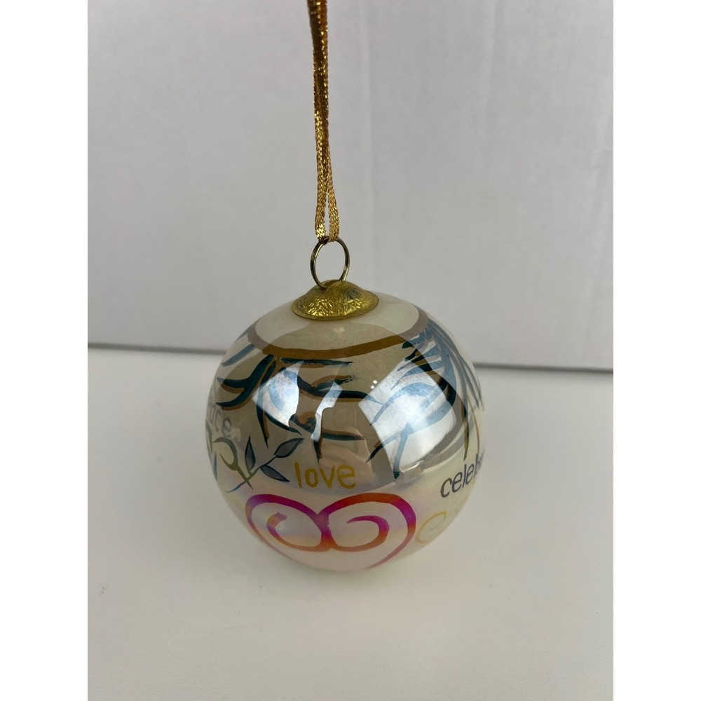 Vintage Inspirational Words Peace Love Celebrate Holiday Christmas Ornament 1999